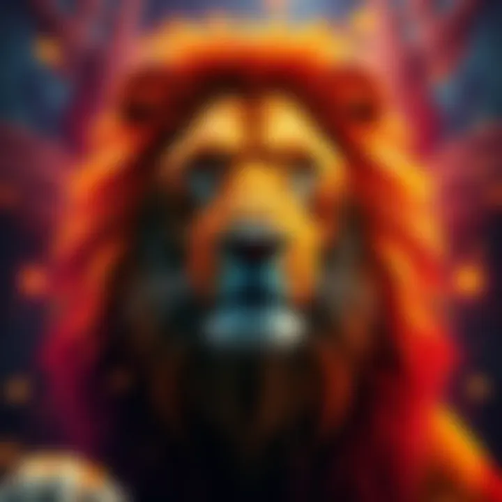 A proud lion symbolizing loyalty and strength, surrounded by vibrant colors representing relationships and bonds, with warm hues reflecting dedication.