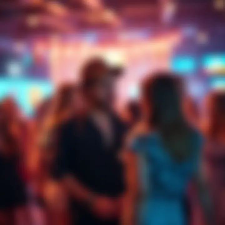 A confident Leo male engaging with a group of women, focusing on attracting a Leo woman in a lively social atmosphere.