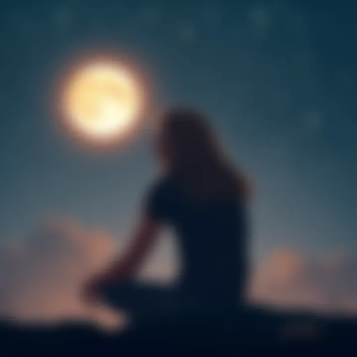 A person sitting under a starry sky with a full moon, displaying a thoughtful expression, symbolizing the emotional depth of Leo Moon placements.