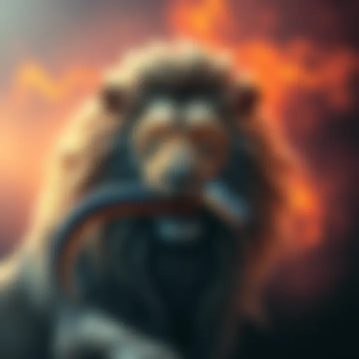 The Leo and Serpent: A Symbol of Divine Power An artistic depiction of Leo with a serpent in its mouth, embodying strength and solar energy within an alchemical framework.