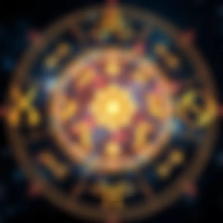 A visual representation of astrological symbols with a focus on Leo and the 12th house, illustrating personality traits and subconscious themes.