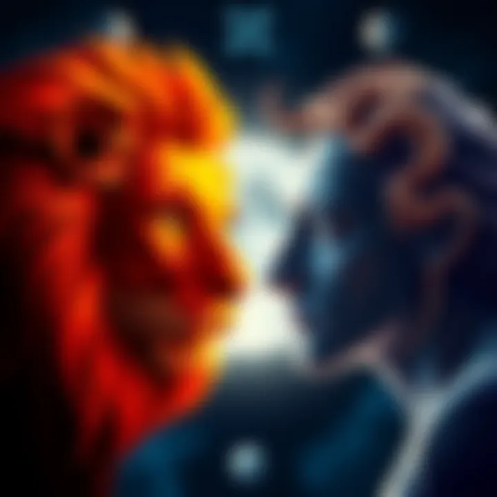 A visual representation contrasting Leo Moon traits with Capricorn Moon traits, showing personality differences and emotional expressions.