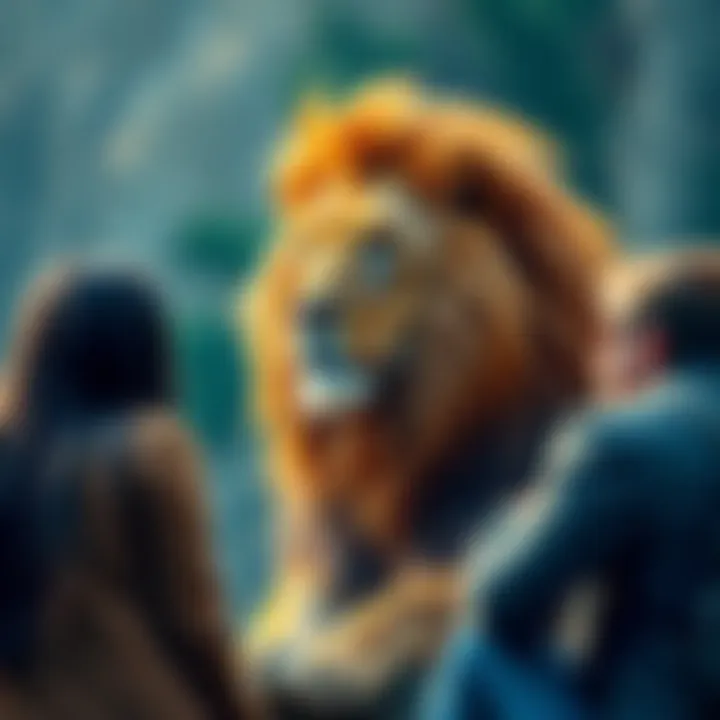 A lion symbolizing a Leo with a group of friends, showing the impact of one Leo's problems on their circle.