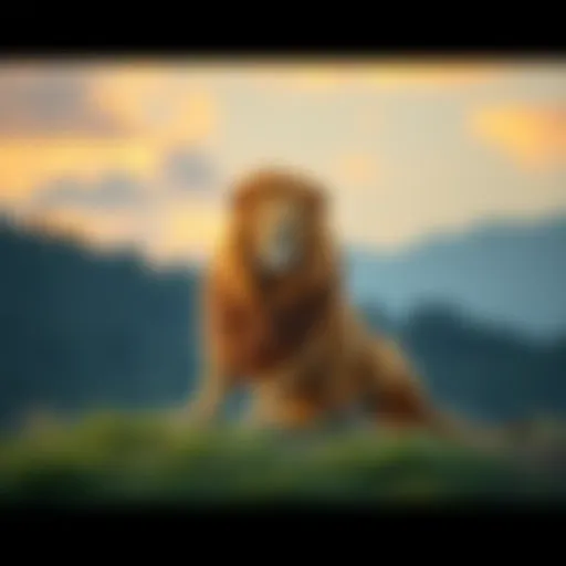 A lion representing the Leo zodiac sign sitting calmly in a peaceful setting, symbolizing solitude and independence.