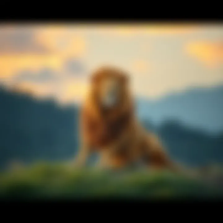 A lion representing the Leo zodiac sign sitting calmly in a peaceful setting, symbolizing solitude and independence.