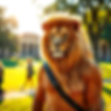 A confident Leo standing in a sunny park, surrounded by friends, showcasing their vibrant personality and leadership skills.