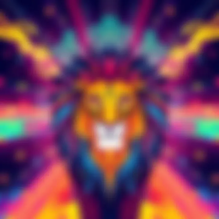A bright and bold illustration of a lion representing the Leo zodiac sign, radiating strength and energy, set against a colorful background.