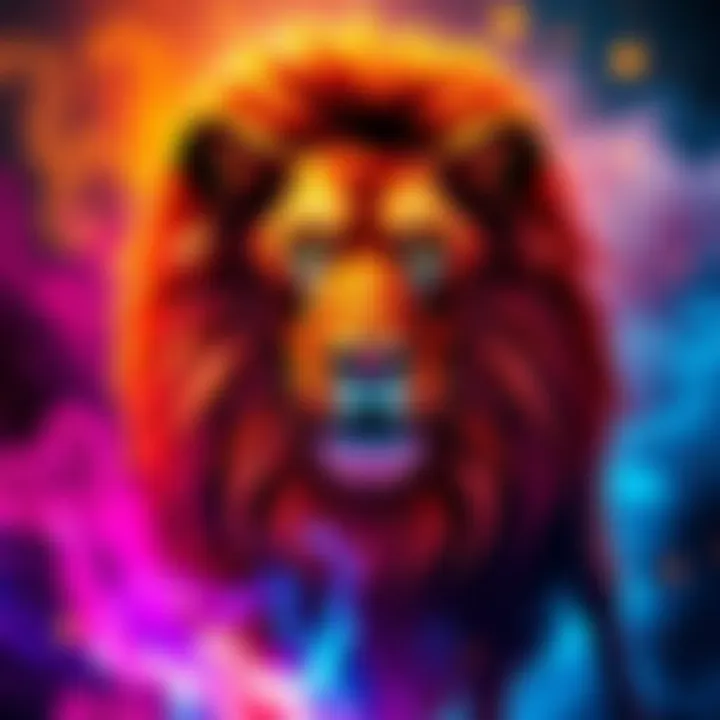Leo Zodiac Sign with a Lion A lion representing the Leo zodiac sign, showcasing strength and confidence, surrounded by vibrant colors symbolizing passion and charisma.