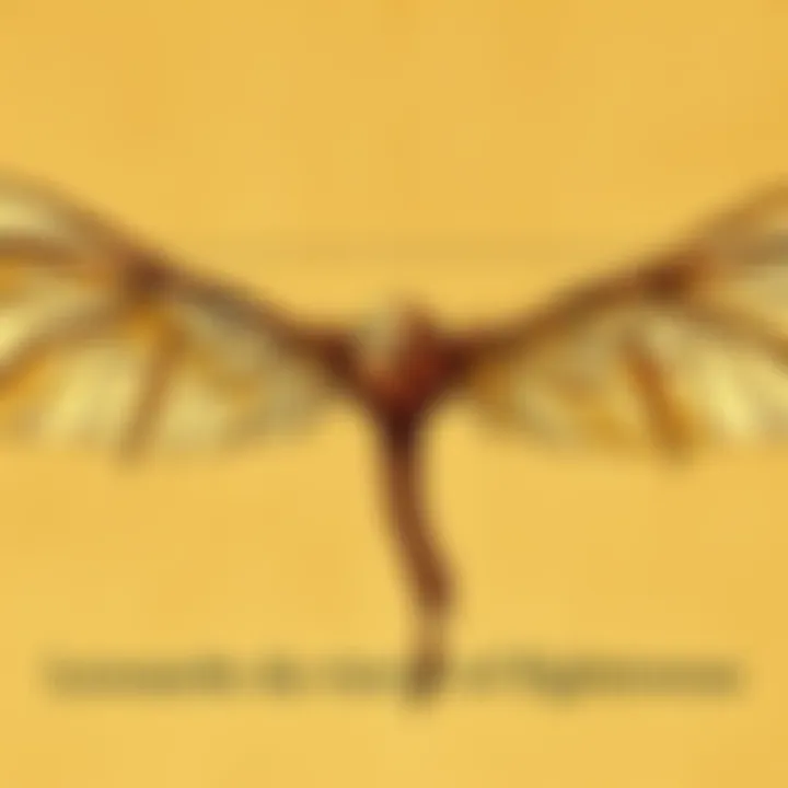 A sketch of Leonardo da Vinci's ornithopter, showing wings inspired by birds for flight concepts