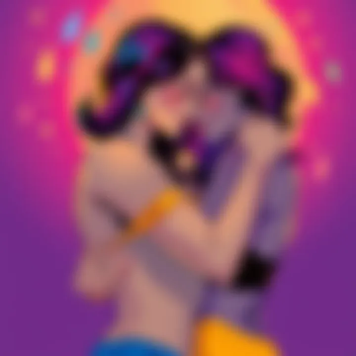 A colorful illustration showing two women embracing, symbolizing connection and identity in the context of lesbian relationships.