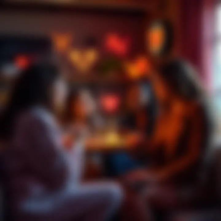 Group of diverse women with Leo zodiac symbols, discussing and sharing experiences in a cozy setting