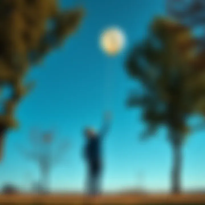 A person standing in a park releasing a balloon into the blue sky, symbolizing the act of letting go and forgetting.