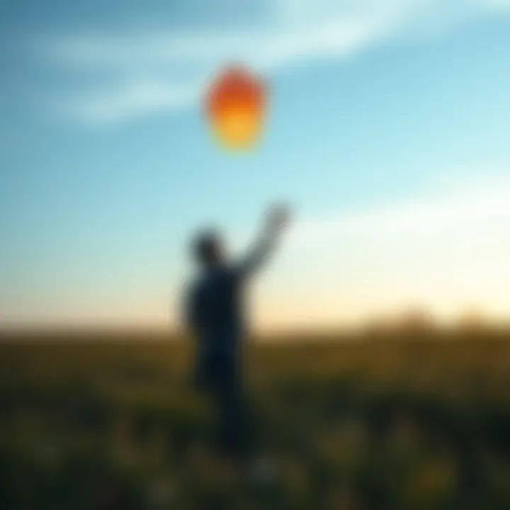 A person standing in a field, releasing a paper lantern into the sky symbolizing letting go of past connections and embracing new love