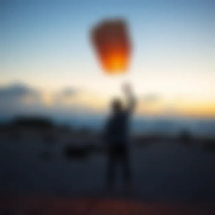 Individual standing on a beach, releasing a paper lantern symbolizing letting go of an ex and welcoming new love