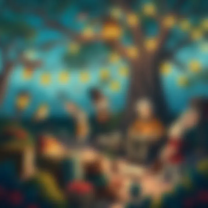Lewis Carroll's Poetic World A whimsical illustration depicting characters inspired by Lewis Carroll's poetry enjoying a vibrant garden, surrounded by books and playful imagery, symbolizing enlightenment and understanding.