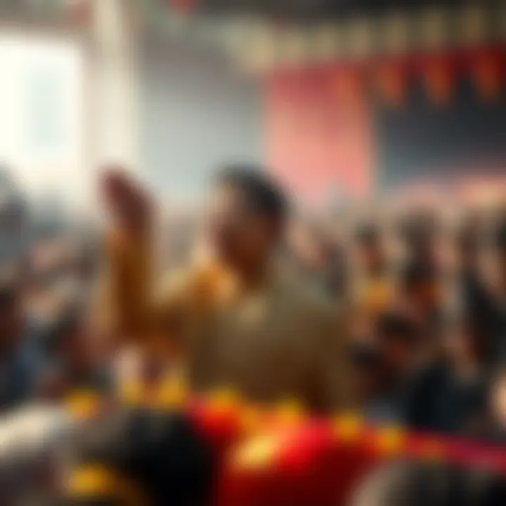 Li Hongzhi addressing a large crowd during a Falun Gong event
