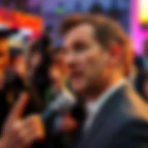 Liam Schreiber speaking at a Hollywood event, surrounded by photographers and fans, capturing his controversial remarks about family.