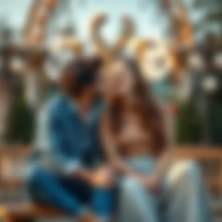 A Libra and Gemini couple sitting together, smiling and sharing a light moment outdoors, showcasing their strong bond and communication.