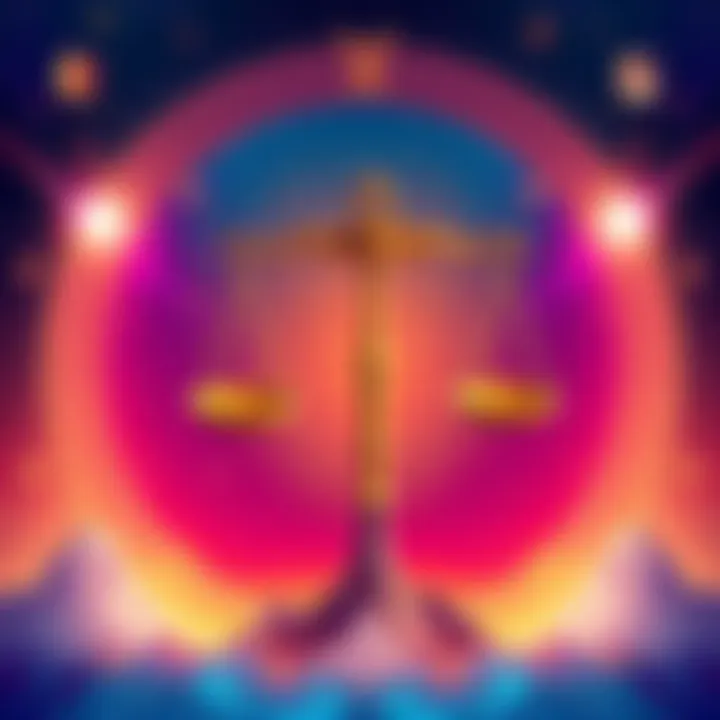 Libra 12th House Symbolism An illustration representing Libra traits, with celestial symbols for Mars, Pluto, and Lilith surrounding the Libra scale, highlighting themes of boundaries and personal dynamics.