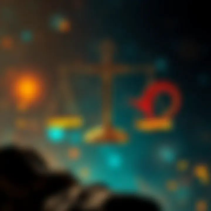 A Libra symbol balanced with an Aries symbol, showing harmony and clash between calm and fiery personalities.