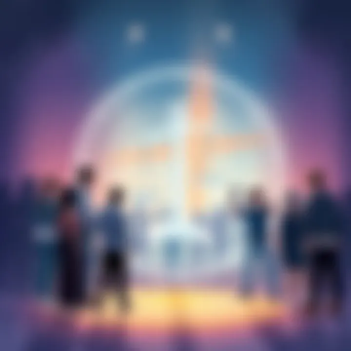 Libra Symbol with Friends An illustration of the Libra zodiac symbol surrounded by people interacting in a friendly atmosphere, showcasing support and connection.