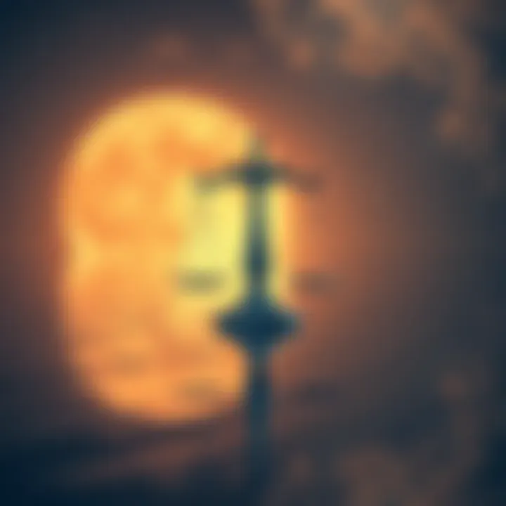 Artistic representation of the Libra full moon with celestial elements