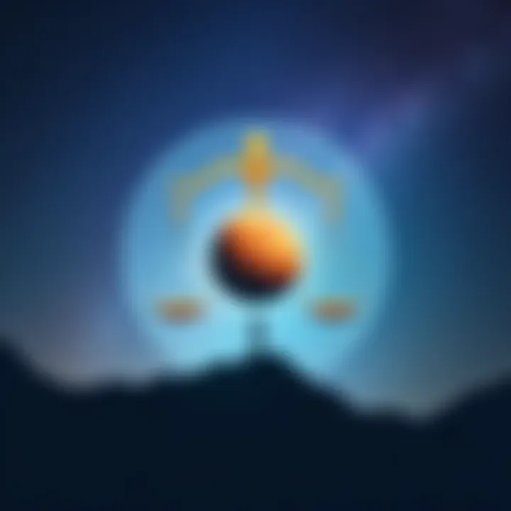 An illustration showing the Libra zodiac sign with Mars positioned in the sky, symbolizing astrological influence and growth during Mars Mahadasha.