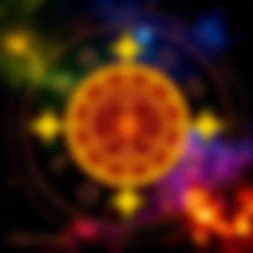 A glowing sun symbol representing Libra with zodiac signs around it, illustrating house placements in astrology