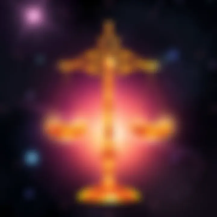 An artistic representation of the Libra zodiac sign with scales symbolizing balance and harmony, set against a starry background.