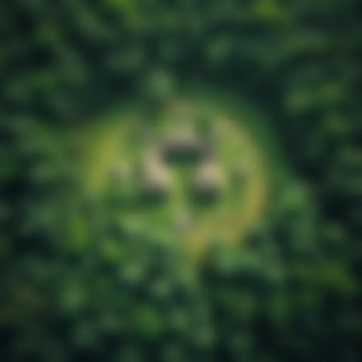 LiDAR reveals ancient Amazon ruins Aerial view of dense Amazon rainforest with outlines of ancient structures visible beneath the tree canopy