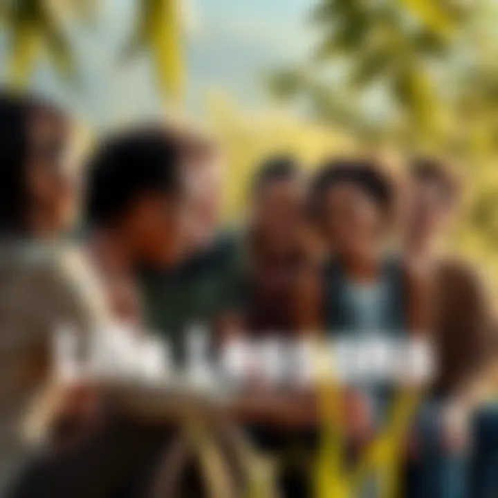 A group of diverse people sharing and discussing life lessons outdoors, surrounded by nature.