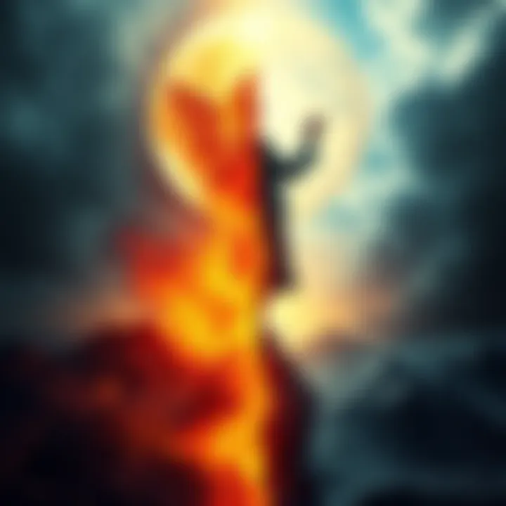 An artistic depiction showing a split view of life on one side and the afterlife on the other, highlighting themes of karma and consequences.