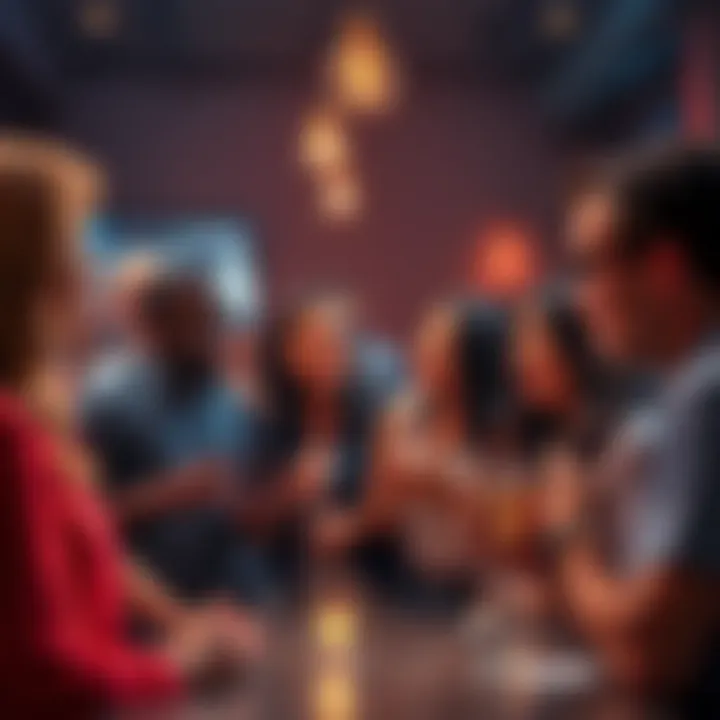 A group of people with various backgrounds engaging in conversation, representing Life Path 33, with a warm and inviting atmosphere.