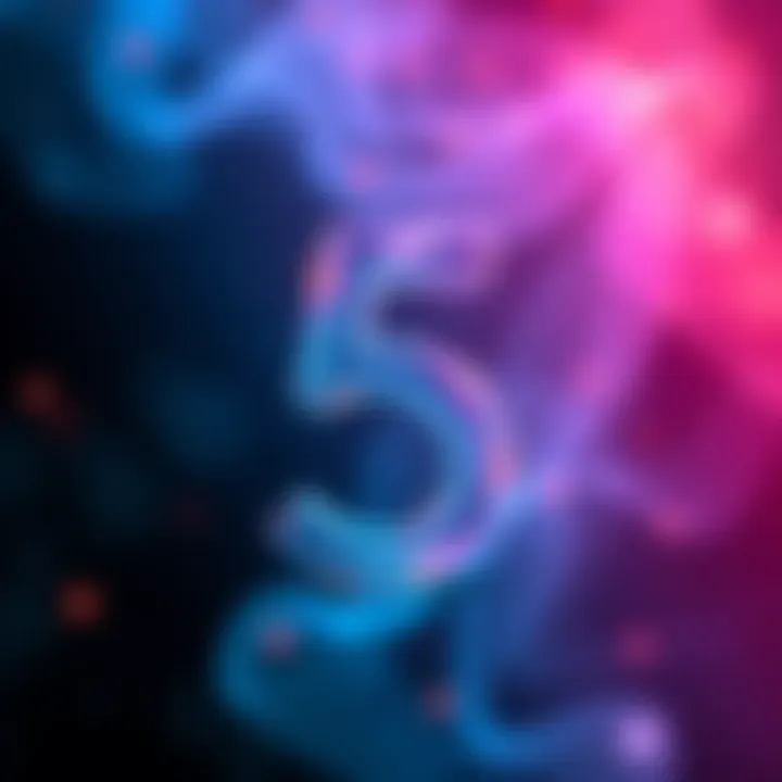 An artistic representation of the number 5 with vibrant colors, symbolizing freedom and adventure in numerology.