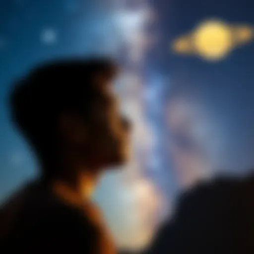 A person reflecting on life changes after their Saturn return, looking thoughtful with a starry night sky in the background.