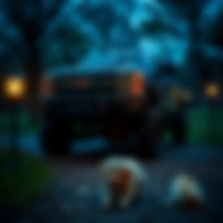 A lifted Chevy Silverado seen at a dog park, creating a sense of intrigue and wonder