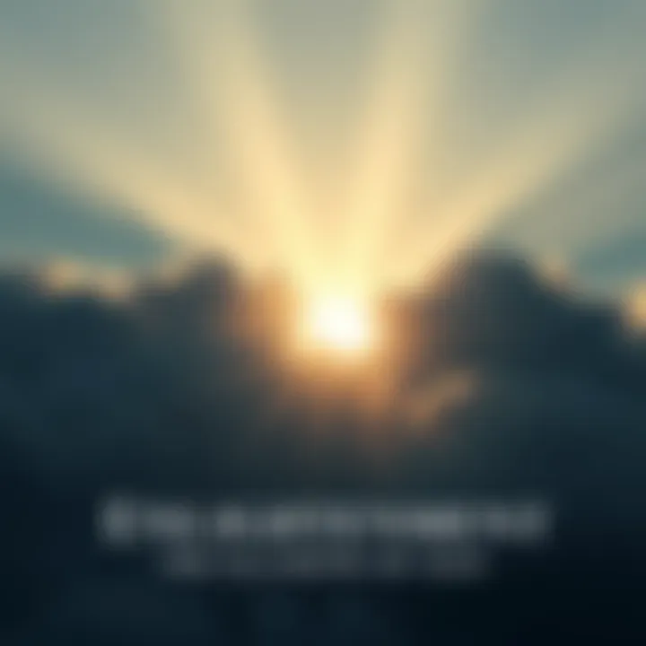 Light breaking through clouds Sunlight shining through dark clouds, symbolizing enlightenment and clarity