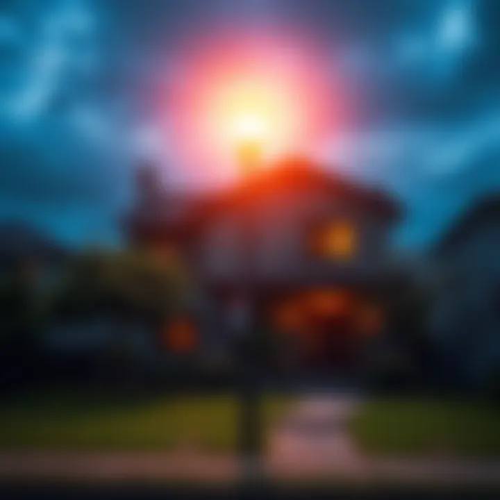 A light pole positioned directly in front of a house impacting health and finances, with the house in the background.