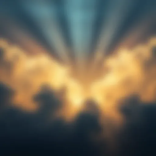 A bright light piercing through dark clouds, symbolizing hope and the concept of life after death.