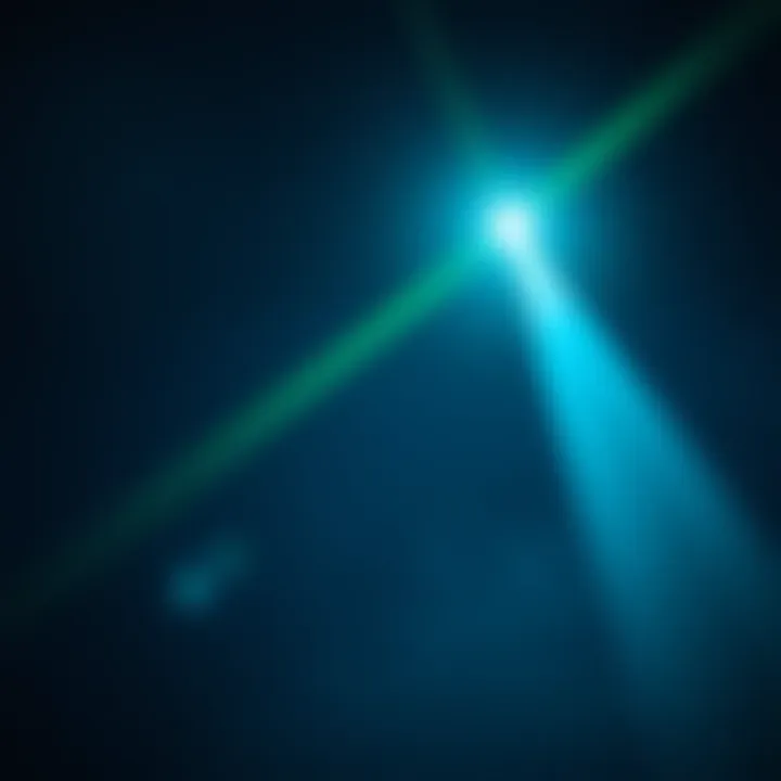 A bright light in the night sky appears to react to a green laser beam, captured in slow motion.