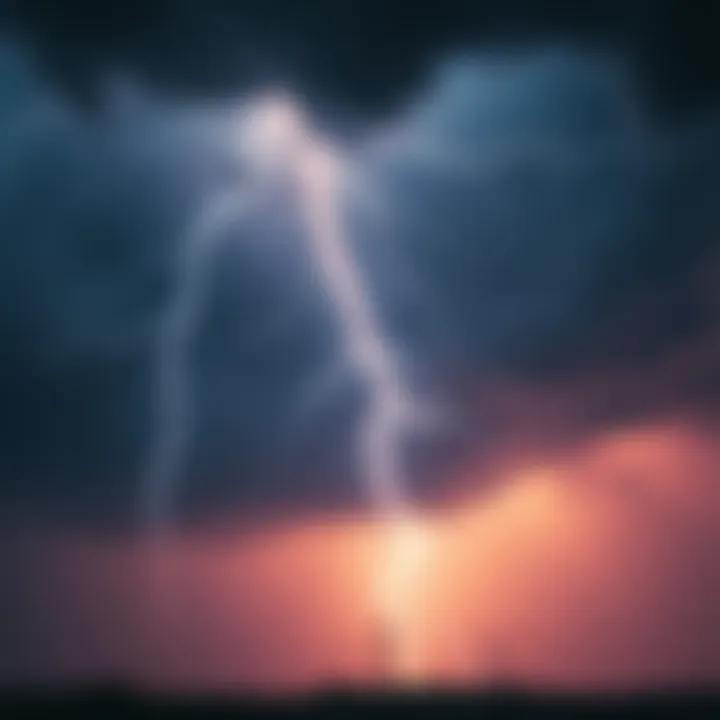 A dramatic depiction of lightning striking against a dark sky, symbolizing the storm god origins in Jung's interpretation of Yahweh.