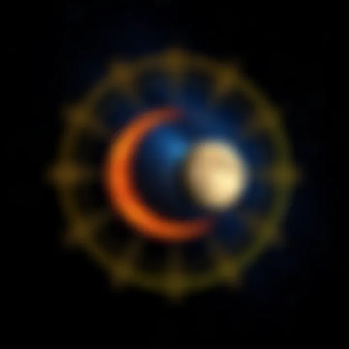 Astrological symbols representing Lilith and Pluto alignment in the night sky with a starry background.