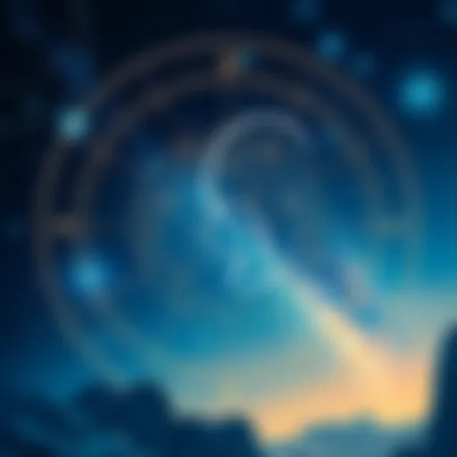 Illustration of a starry sky with the symbol of Lilith, showing her position in an astrology chart and celestial elements around it.