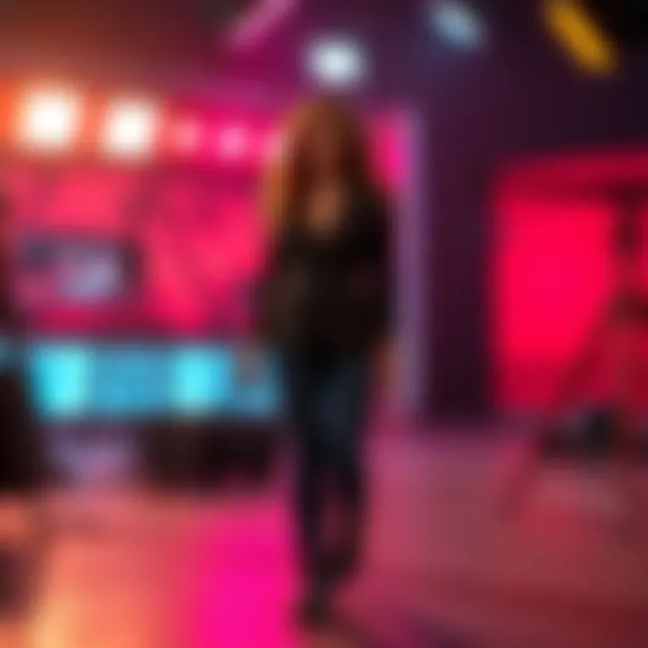 Linda Moulton Howe walking away from a studio set, leaving behind equipment and lights, showing her departure from the show