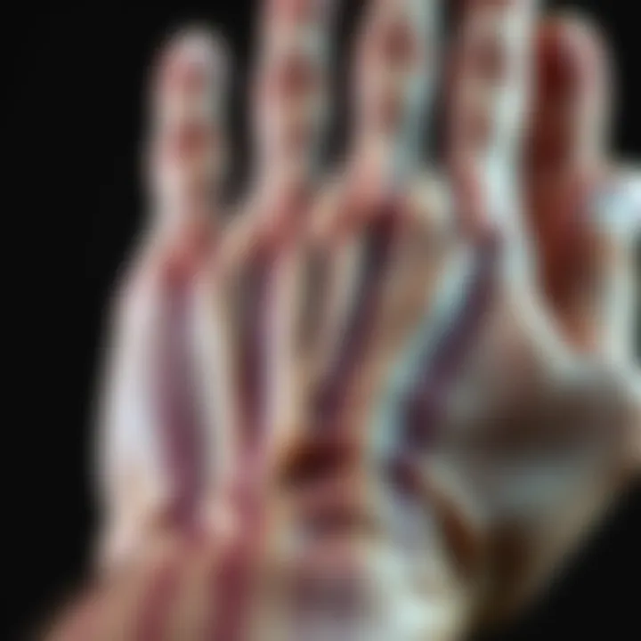 Close-up view of distinct lines on a person's left hand showing various patterns