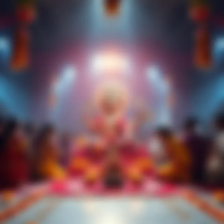 Participants engaging in the Linga Bhairavi Navratri Sadhana, with prayer offerings and decorations for the festival.