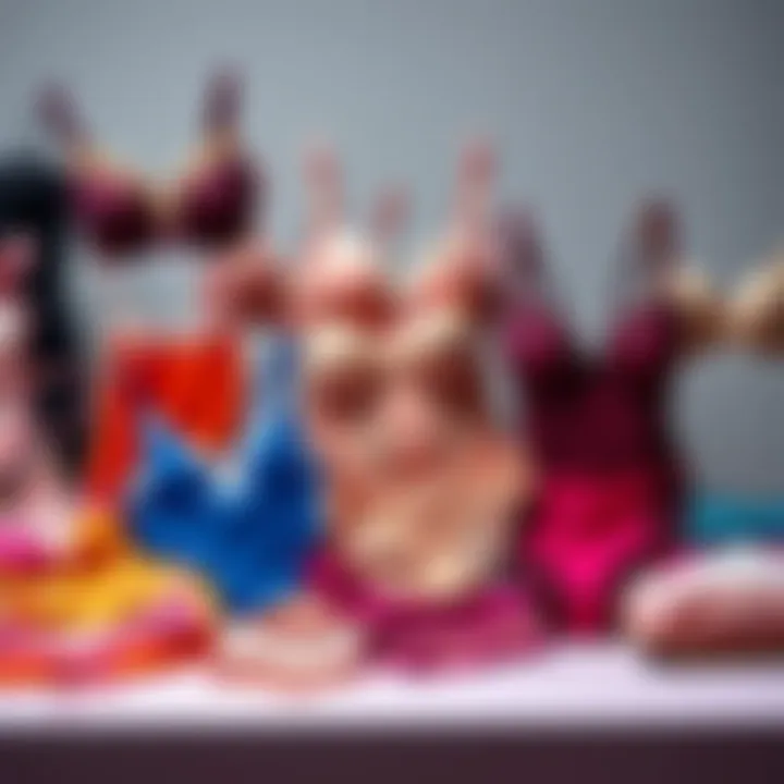 A collection of colorful lingerie and underwear displayed on a table, showing different styles and fabrics that reflect personal preferences