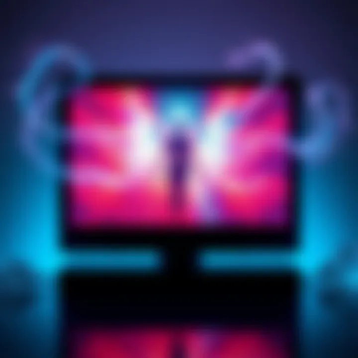 A TV screen displaying strange light patterns where interdimensional beings are visible, with swirling liquid crystal visuals around it.