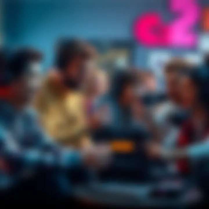 Group of people listening to a radio show together, discussing their favorite C2C episodes, with a radio in front of them.