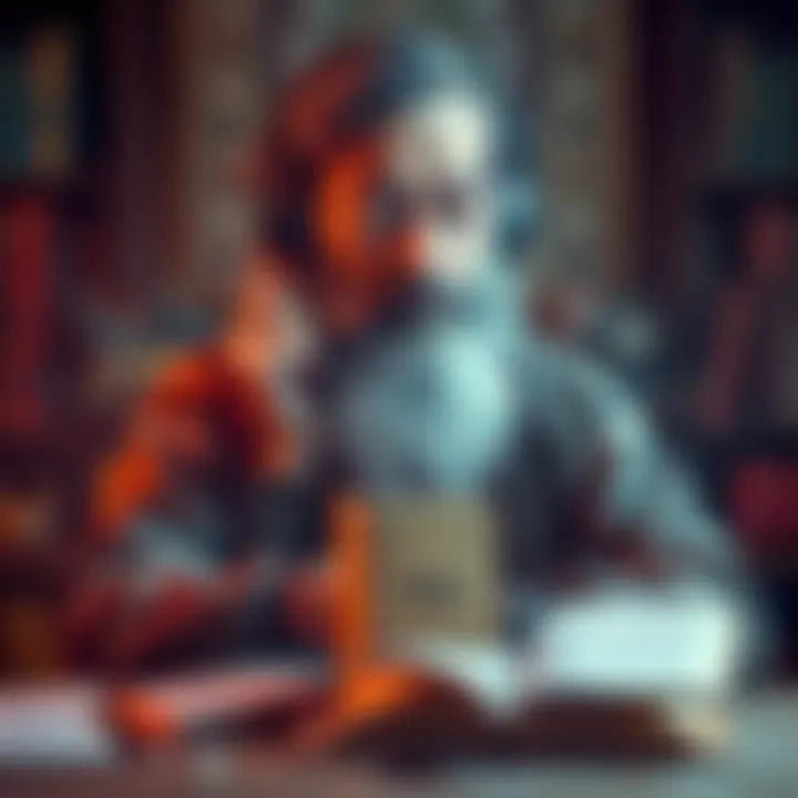 A person wearing headphones with a thoughtful expression, surrounded by books and notes about Osho's teachings